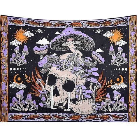 130x150cm Champignons et crânes Tenture Murale Tapisserie pour la Nature Décorations Couvrelit Courverture pour la Maison Salon Chambre Dortoir Décor (1/5)