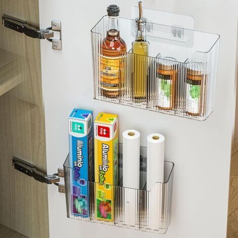 Organisateur Murale Transparent Rangement Sous Evier Cuisine, 2 Bacs de Stockage pour Espaces Étroits - Meuble Van Aménagé, Idéal Film Plastique, Papier Alu et Accessoires Salle de Bain (1/5)