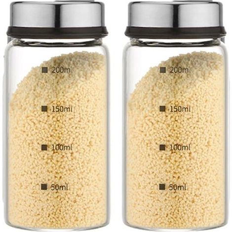 Set aus 2 Gewürzgläsern aus Glas für Salz und Pfeffer mit verstellbarer Füllmenge und unterschiedlich großen Löchern (200 ml x 2 Stück) (1/5)
