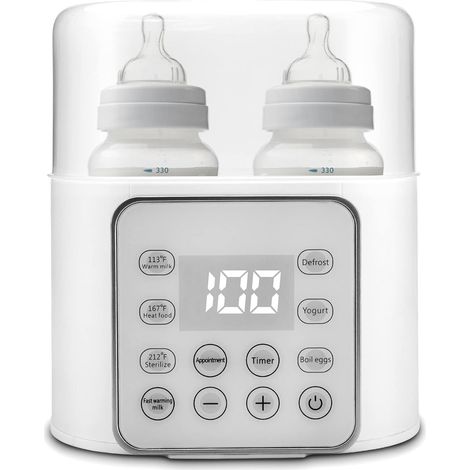1 chauffe-biberon 9 en 1, écran LCD, réglage précis de la température au degré près, minuterie programmable, mode conservation 24 h, compatible biberons et pots