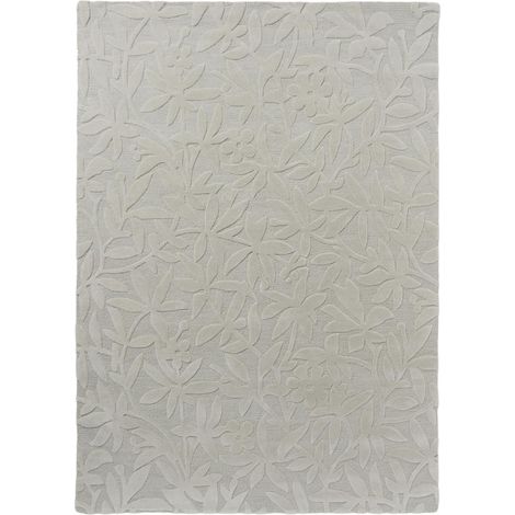 Tapis salon et chambre en laine 140x200 gris rectangle fait main motif floral CLEAVERS (1/5)