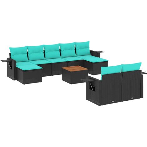Maison Exclusive - 10-teiliges Gartensofa-Set mit Kissen, schwarz (1/5)