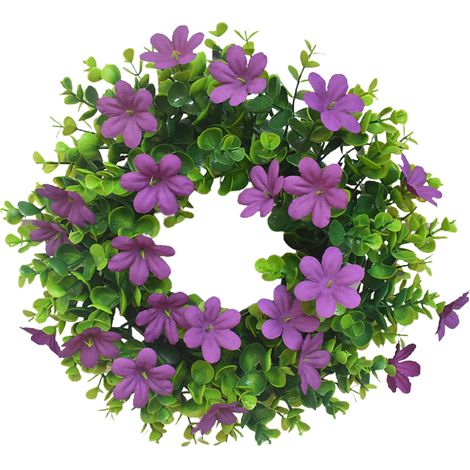 Jeffergarden Petite Couronne D'eucalyptus, Couronne d'herbe de Simulation élégante pour la Décoration de Fête à la Maison de Mur de Porte D'entrée (Purple) (1/5)