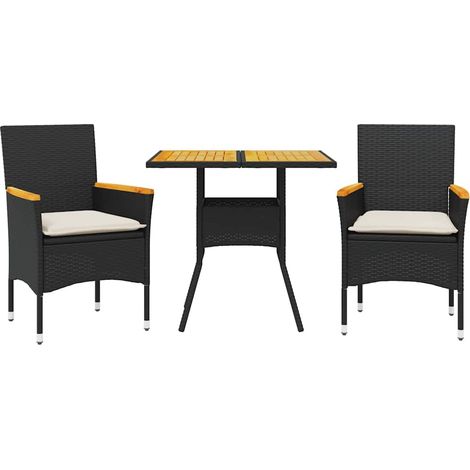 Maison Exclusive - 3-tlg. Garten-Essgruppe mit Kissen Schwarz Pol