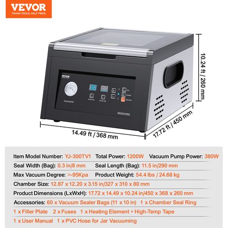 VEVOR Kammer Vakuumierer, 380 W, Verpackungsmaschine für feuchte Lebensmittel, Fleisch, kompaktes Design, ideales gewerbliches Vakuumiergerät für den professionellen und privaten Gebrauch