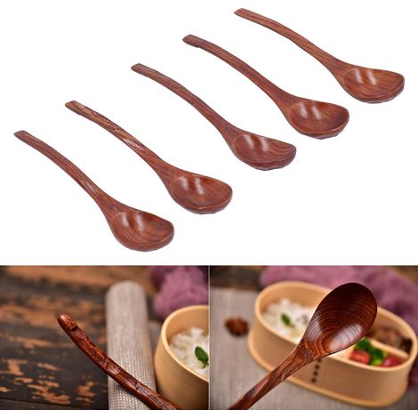 Cuillère à soupe Nanmu de style japonais en forme de carapace de tortue, antidérapante, avec crochet et long manche, louche artisanale, cuillère incurvée, vaisselle pour théière (1/5)
