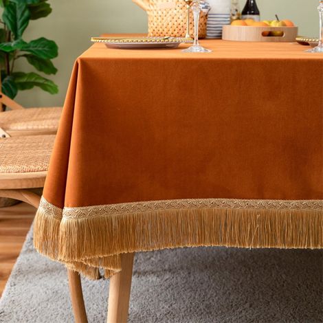 Nappe De Table Velours - À Franges - Carrée - 65 x 65 cm - Orange (1/5)
