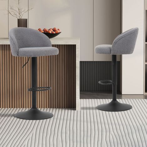 Tabouret de bar Arda bouclé gris clair pieds en métal,