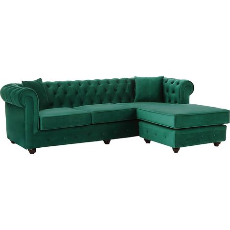 Canapé d'angle chesterfield réversible en velours vert TOLEDO