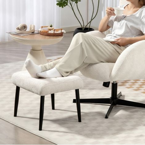 Tabouret rembourré 45 x 41 x 38 cm polyester crème OKMYHOME (1/4)
