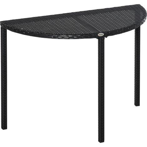 Balkontisch. Gartenmöbel. Halbkreisförmig. Polyrattan. Metall. Schwarz. 100 x 50 x 74 cm