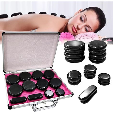 Kit de massage aux pierres chaudes avec chauffage, hot stone massage set ensemble de pierres chaudes électriques, pierres de massage chaudes en basalte, pour massage, relaxation (21 pierres) (1/5)