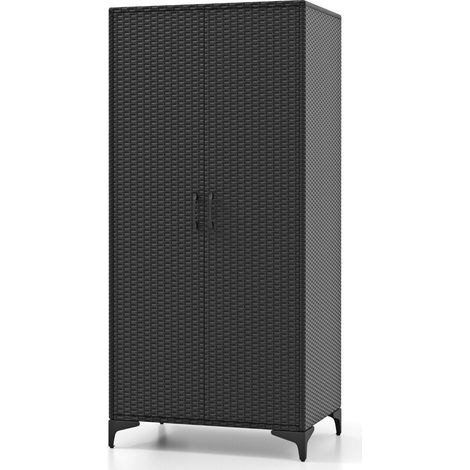 Kleiderschrank aus pe rattan mit 2 turen amp kleiderstange amp 4 fachern garderobenschrank schwarz