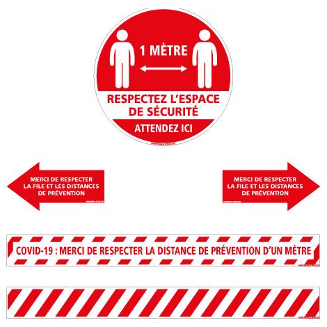 KIT DE PROTECTION SANITAIRE COVID.19 . DISTANCES DE SECURITE A RESPECTER EN TEMPS D'EPIDEMIE. Rouge . - Rouge