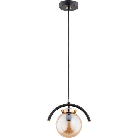 Alfa KORDA Modern Black & Gold Glass Globe Pendant Ceiling Lamp, 1-Light E14 Socket, Max 10W, Dimmable with Dimmable Bulb, 90cm Height, Dining Living Bedroom (1/3)