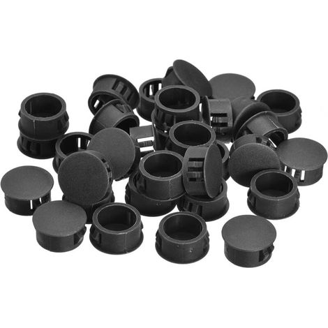 Tasselli in plastica da 18 mm, confezione da 36, incassati, rotondi, a clip, per mobili e pannelli, neri. (1/4)