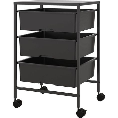 Beistelltisch auf Rollen. 3 Körbe für Transport und Aufbewahrung. Küchenwagen. 40,8 cm (L) x 33,5 cm (B) x 60,5 cm (H). Schwarz.
