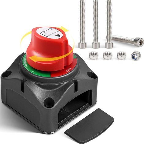 Interrupteur Coupure Batterie Auto 12V-48V Rotatif Rouge ON/OFF Anti-Vol Marine Moto Camping-Car Bateau 4 Vis Incluses Sécurité (1/4)