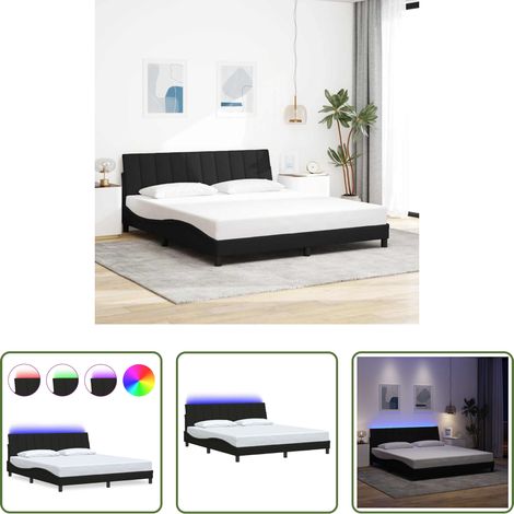 vidaXL LED-Beleuchtung - Bettgestell ohne Matratze "Hanko" Schwarz 180x200 cm Stoff (1/5)