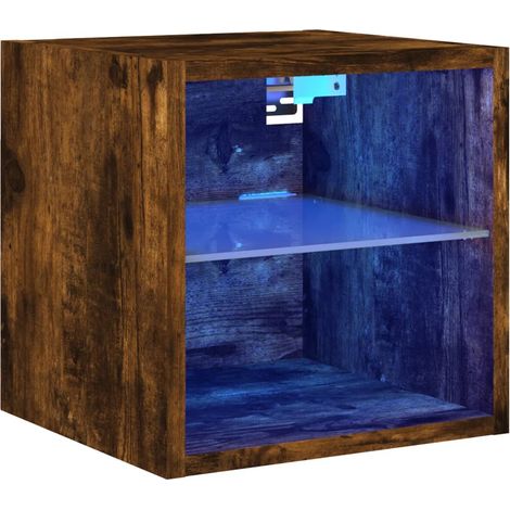 vidaXL Mobile TV a Parete con Luci LED Rovere Fumo 30x28,5x30 cm (1/5)