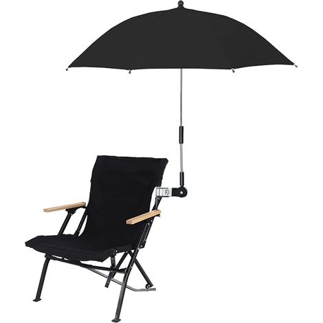Parapluie de Chaise avec Pince Clip Portable sur Parapluie pour Chaises de Plage Patio Extérieur Poussette Fauteuils Roulants Chariots de Golf(Noir)