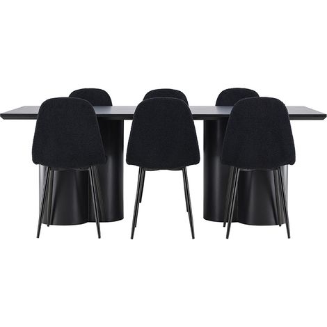 Olivia Essgruppe Tisch 100x210cm und 6 Teddy Stühle schwarz.