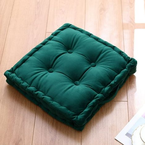 Coussin de sol en velours gaufré, assise carrée épaisse avec poignée de transport, coussin de méditation pour patio, tapis tatami vert émeraude (45x45x13 cm) (1/5)