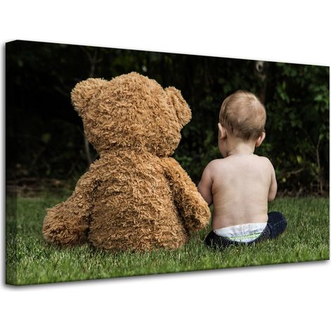 Impression sur toile Enfant avec un ours en peluche 80x50 cm (1/4)
