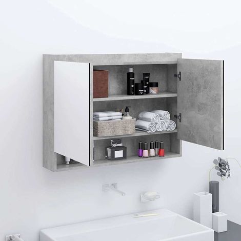 vidaXL Armario de baño con espejo MDF gris hormigón 80x15x60 cm (1/5)