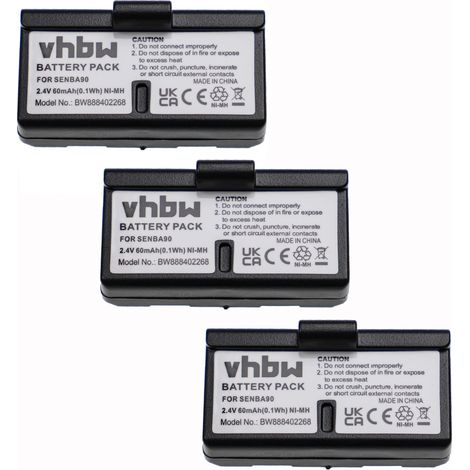 vhbw 3x Akku kompatibel mit Sennheiser Audioport A1, A100A, H100, H200 Wireless Headset Kopfhörer (60mAh, 2,4V, NiMH)