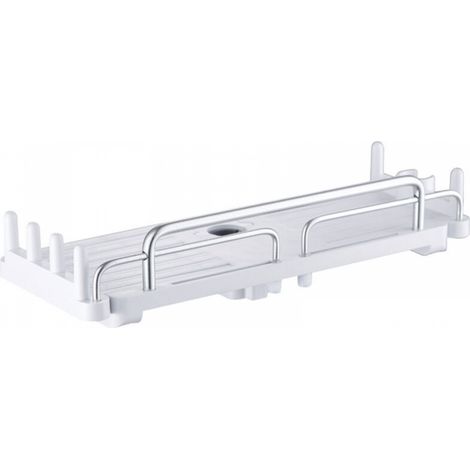 Étagère de douche télescopique 32-48 cm, à suspendre sans perçage, pour barre de douche 18-25 mm (blanche) (1/5)