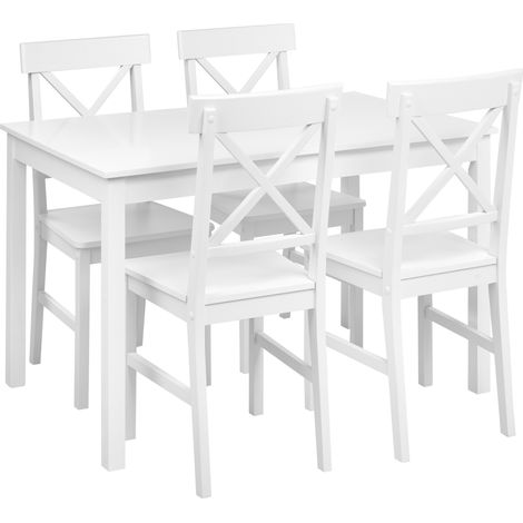 Conjunto de comedor mesa y 4 sillas cottage rústico madera de álamo MDF blanco Barlee (1/5)
