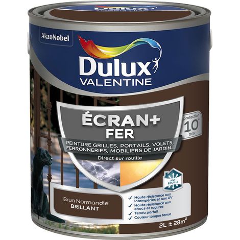 Dulux Valentine – Peinture ECRAN+ fer brillant 2L – Directe sur rouille – Haute résistance intempéries – Brun Normandie pour ferronneries, portails, volets (1/5)