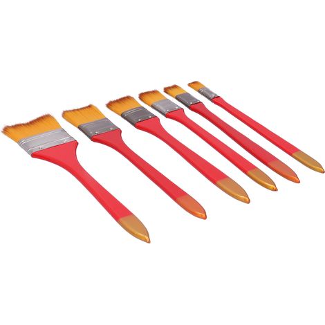 Lot de 6 pinceaux plats en nylon, spécialement conçus pour la peinture à l'huile et acrylique, outils professionnels rouges (1/5)