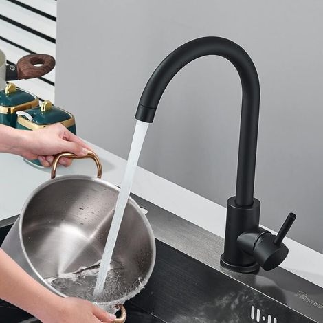 Robinet Cuisine Noir Acier Inox – Mitigeur Haute Pression Pivotant 360°, Bec Haut Moderne et Robuste (1/5)