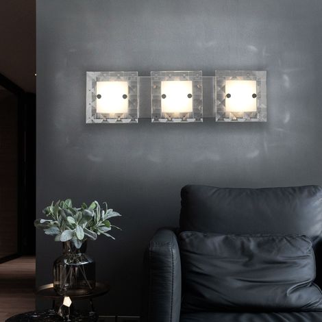 Wandleuchte Wandlampe Designleuchte Wohnzimmer Glaskristalle Aluminium silber, satiniert, 3x LED 5 Watt 500 Lumen warmweiß, L x B x H 42x12x6,5 cm