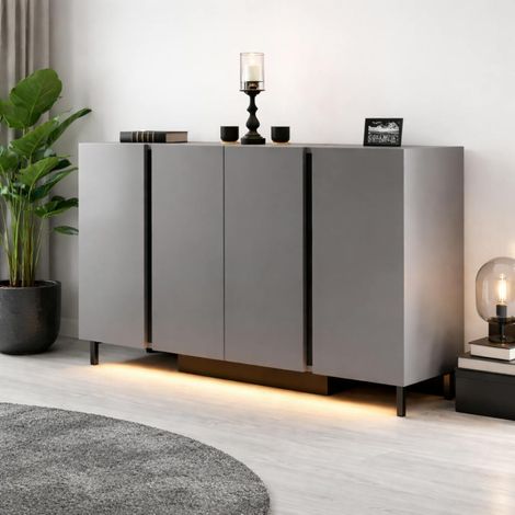 Buffet salle à manger 4 portes LED gris foncé AURA (1/5)