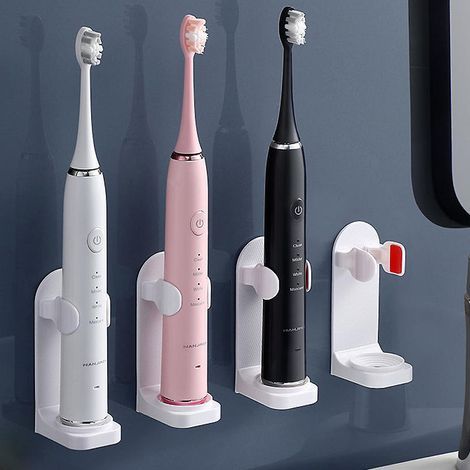 porte-brosse Dents Lectrique 2 En 1, 4 Support De Brosse Dents Mural Autocollant, Tagre De Rangement Rglable Pour Gobelet D'eau Buccale Pour La (1/5)