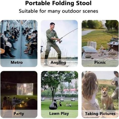 Tabouret Pliant Portable, Chaise de Camping Pliable, Siege de Peche, Camping Accessoires,Petit Tabouret Pliable pour Activités Plein (1/5)