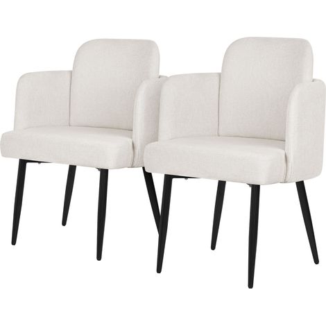 ML-Design Set 2x Poltrone da Sala Pranzo Beige con Rivestimento in Tessuto, con Gambe in Metallo, Sedie Ergonomiche da Cucina con Braccioli e Schienale in Rattan, Poltroncine Imbottite per Soggiorno