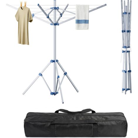 Wiltec Séchoir parapluie à linge 1070 x 1070 x 1550 mm, Étendoir rotatif extérieur avec 16 m de corde et 4 Bras, en Aluminium, pour Camping, Étendage maison (1/5)
