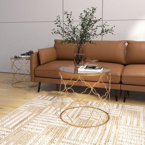Set aus 2 Art-déco-Beistelltischen, Metalltische mit Tischplatte aus gehärtetem Glas, Gold