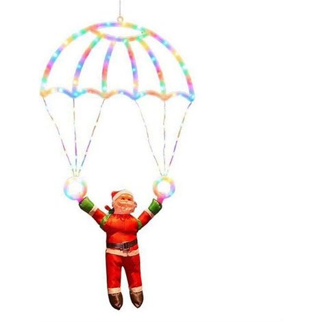 Parachute du Père Noël décoratif à LED, télécommande, alimentation USB, intérieur/extérieur, idéal pour les fêtes. (1/5)