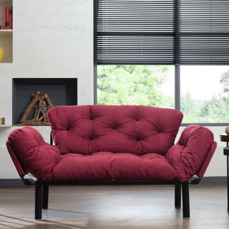 2-Sitzer Schlafsofa Guchol, Stauraum, Verstellbar, Armlehnen, 155x70 cm Rot (1/4)