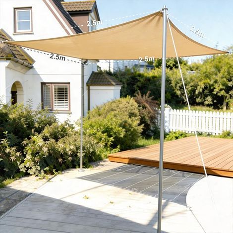 quadratisches Sonnensegel 2,5 x 2,5 m, HDPE 185 g/m², UV-Schutz, mit D-Ringen aus Edelstahl für Garten, Terrasse oder Balkon (1/5)