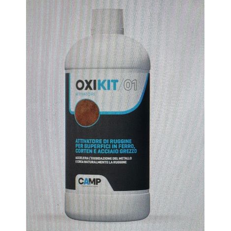 CAMP Oxi Kit 01 - Attivatore Ruggine per Superfici in Ferro, Corten e Acciaio Grezzo, Accelera l'Ossidazione dei Metalli Ferrosi e Li Protegge nel Tempo Mantenendo l'Effetto Ruggine, Made in Italy, 1l
