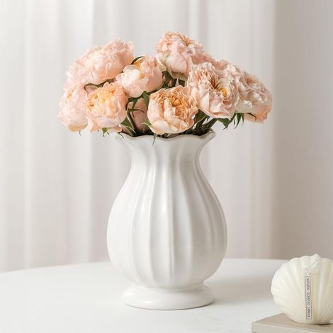 Vaso in ceramica bianca, diametro 16,5 cm (6,5 pollici), vaso per fiori, accessori per la casa, vaso decorativo moderno per bouquet. (1/5)