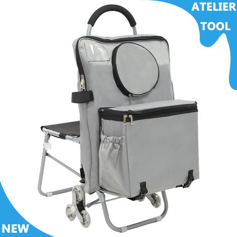 ATELIER Chariot d'art de roulement d'argent autonome pliant chaise roulante portable sur roues / chariot d'art avec sac de stockage de dessin (1/5)
