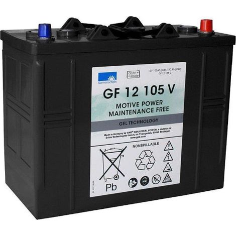 Batterie gel 12V 120Ah GF12105V – Technologie GEL – Pour systèmes solaires et éoliens – Dimensions 345x174x283mm – Sonnenschein (1/5)