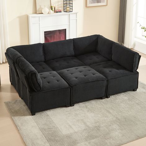 Canapé modulaire long de 308 cm, canapé 6 places en tissu côtelé, ergonomique, avec poches de rangement, combinable librement en U, en L ou en canapé-lit, structure stable en bois et métal, montage fa (1/5)